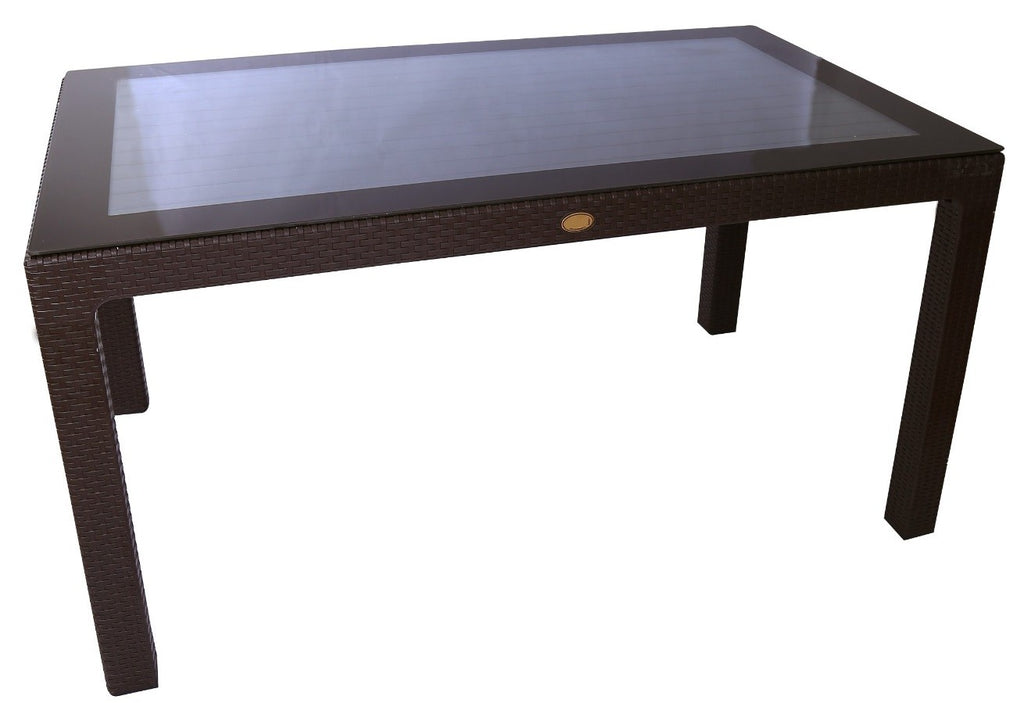 Mesa MIJAS, tampo de vidro temperado, polipropileno marrom chocolate, 150 x 90 cms
