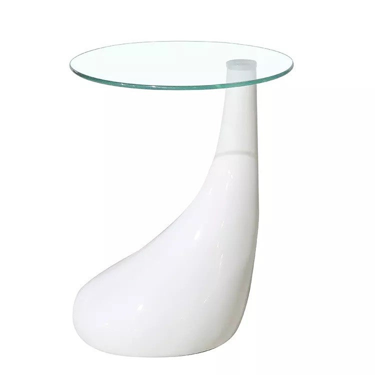 Mesa PEAR, fibra de vidro branca, vidro 50 cms