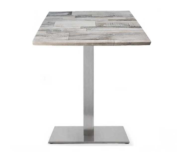 Mesa RHIN, aço inoxidável, base de 73 cms e tampo de 60x60 cms. Cores à escolha, Tableros de 60x60 cms: WER-FANTASY, WHITE BLOCK 7537