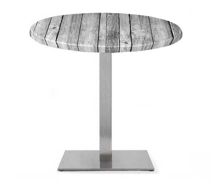 Mesa RHIN, aço inoxidável, base de 73 cms e tampo de 70 cms de diâmetro. Cores à escolha, Tableros de 70 cms: WERZALIT ALEMANIA - ANTIQUE WHITE 202