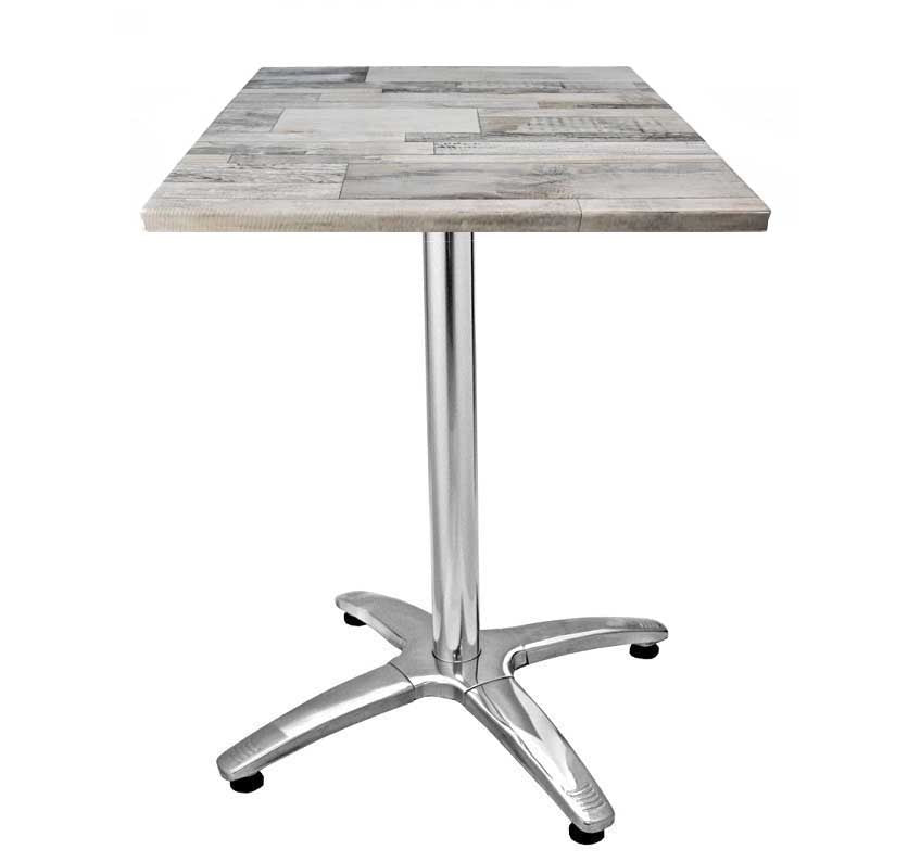 Mesa ROMA, alumínio, 4 braços, base de 72 cms e tampo de 60x60 cms. Cores à escolha, Tableros de 60x60 cms: WER-FANTASY, WHITE BLOCK 7537