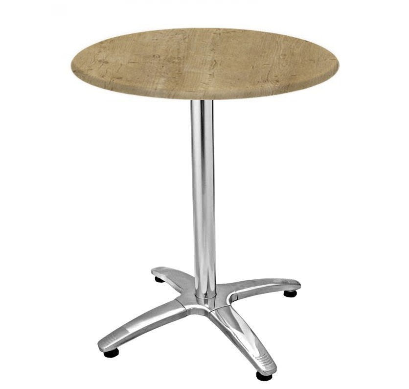 Mesa ROMA, alumínio, 4 braços, base de 72 cms e tampo de 70 cms de diâmetro. Cores à escolha, Tableros de 70 cms: COMPACTO, AVALON PINE 4729, TAVILO (69 cms)
