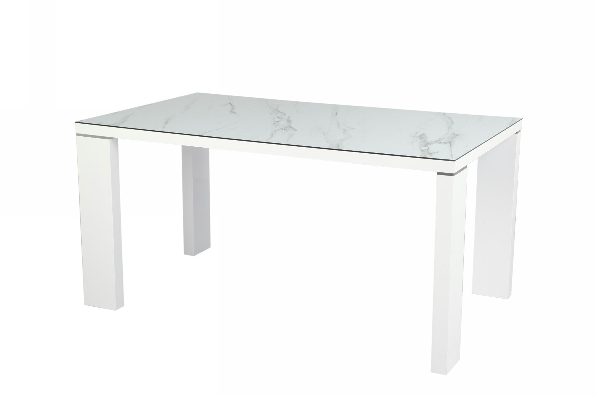 Mesa ROYAL, lacada branca, vidro cerâmico, 150x90 cms