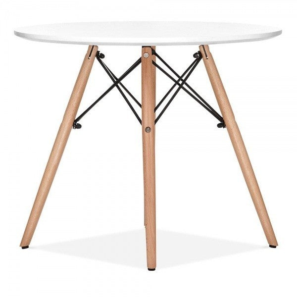 Mesa STAR, base madeira, tampo blanco, 100 cms de diámetro