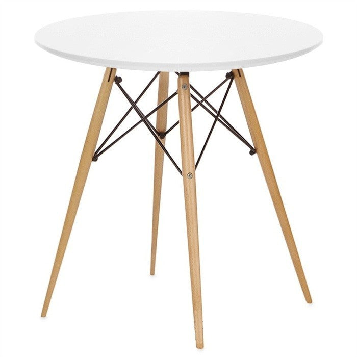 Mesa STAR, base madeira, tampo blanco, 80 cms de diámetro