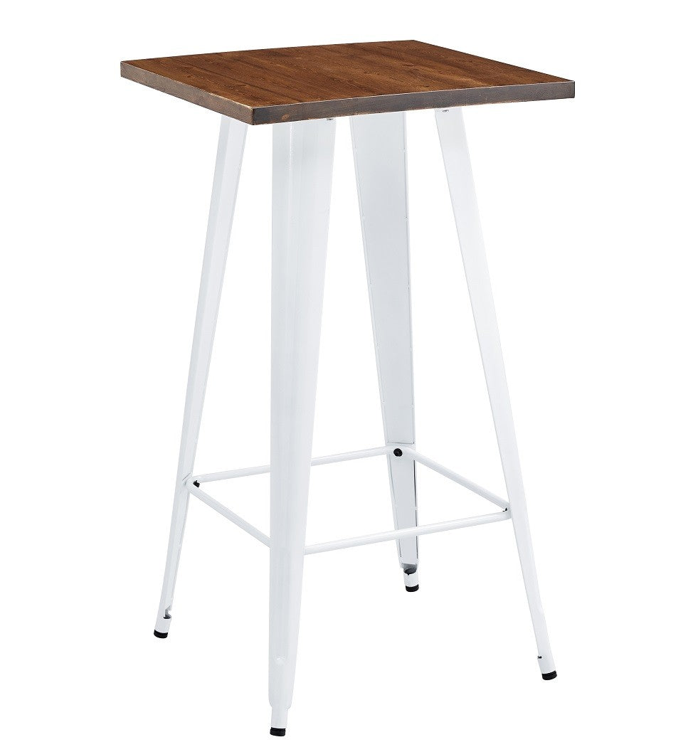 Mesa TOL EK WOOD, alta, aço, madeira, branca, 60x60 cms