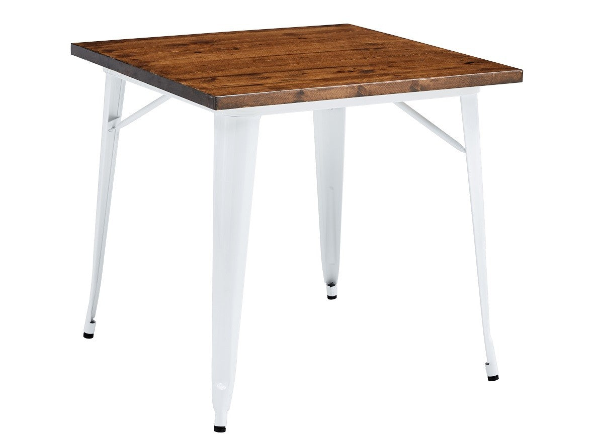 Mesa TOL EK WOOD, aço, madeira, branca, 80x80 cms