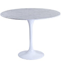 Mesa TUL, fibra de vidro, tampo mármore branco, 100 cms de diâmetro