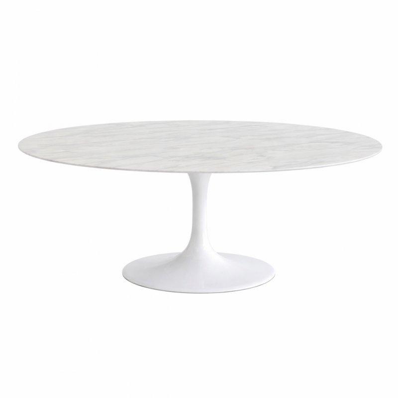 Mesa TUL, fibra de vidro, tampo mármore branco, 180 x 108 cms