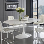 Mesa TUL, fibra de vidro, tampo mármore branco, 180 x 108 cms