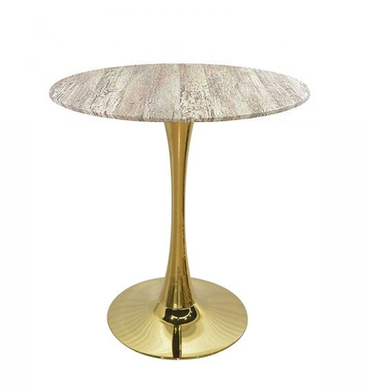 Mesa TULIP, base de 70 cms e tampo de mesa de 60 cms de diâmetro. Cores à escolha, Tablero de 60 cms.: WERZALIT SM - PONDEROSA BRANCO 178, Base TULIP altura 70 cms: Dorada