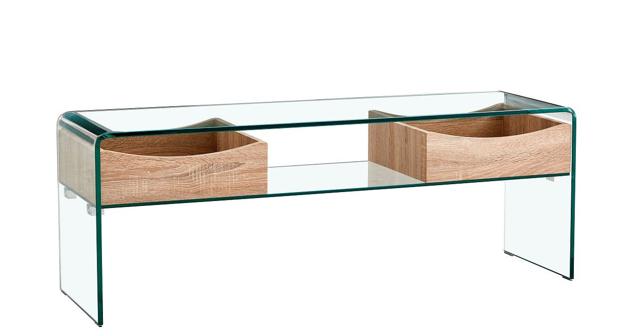 Mesa TV LIBRA, gavetas, vidro temperado, 120 x 35 cms