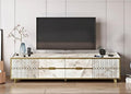 Móvel TV ELOISE, bilaminado mármore branco com detalhes dourados, 180 cms