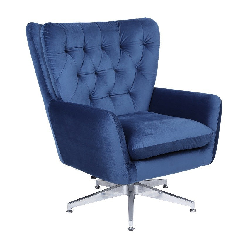 Poltrona BÉCQUER,  giratória, ajustável, tecido velvet azul