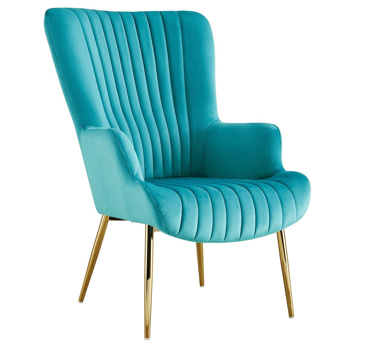 Poltrona LILLE, pernas douradas, tecido velvet turquesa