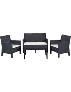 Set ADRIÁTICO, 2 Poltronas + Sofá 2 lugares + mesa, polipropileno castanho, coxim bege