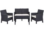 Set ADRIÁTICO, 2 Poltronas + Sofá 2 lugares + mesa, polipropileno antracite, coxim beige