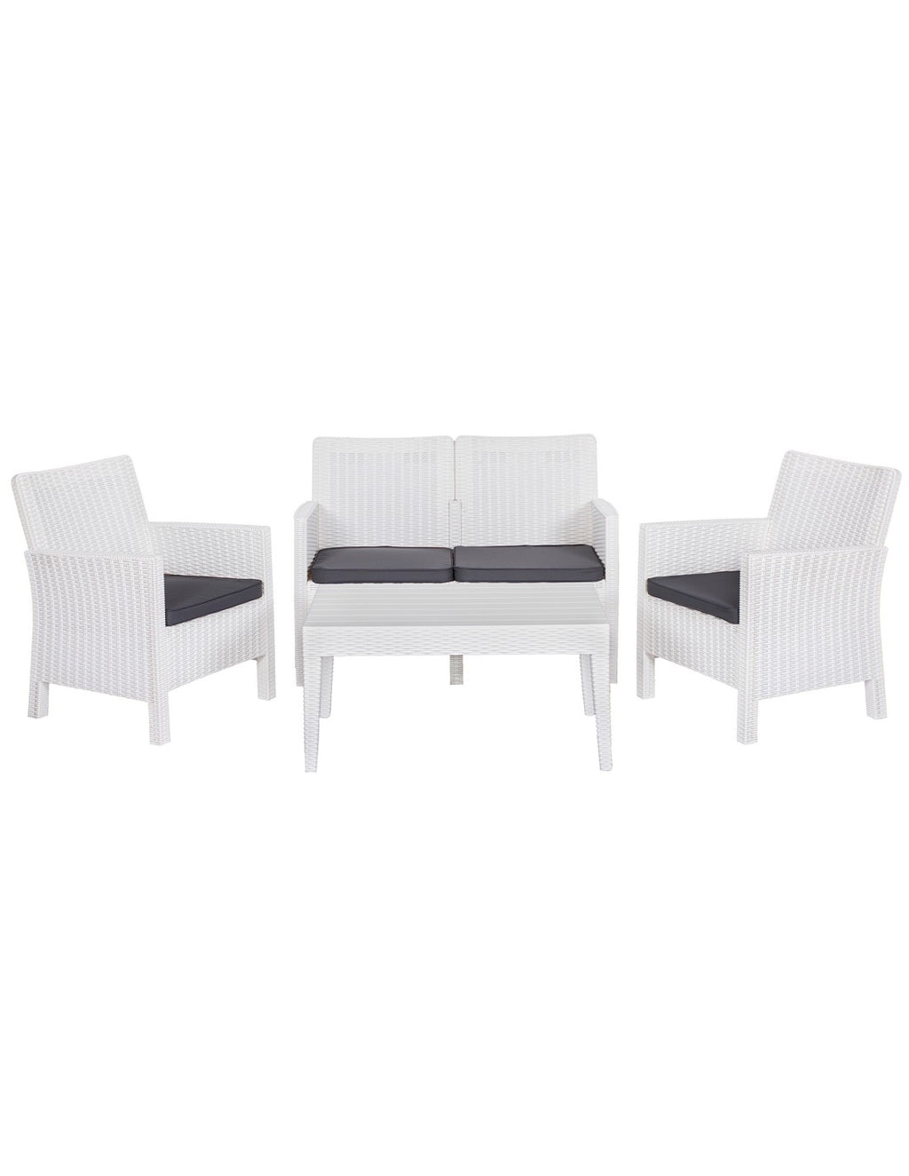 Set ADRIÁTICO, 2 Poltronas + Sofá 2 lugares + mesa, polipropileno castanho, coxim bege