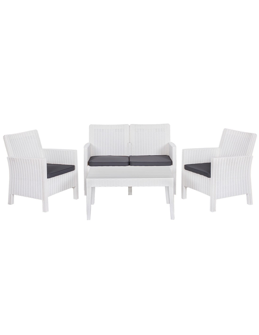 Set ADRIÁTICO, 2 Poltronas + Sofá 2 lugares + mesa, polipropileno castanho, coxim bege