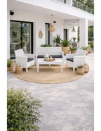 Set ADRIÁTICO, 2 Poltronas + Sofá 2 lugares + mesa, polipropileno branco, coxim antracite