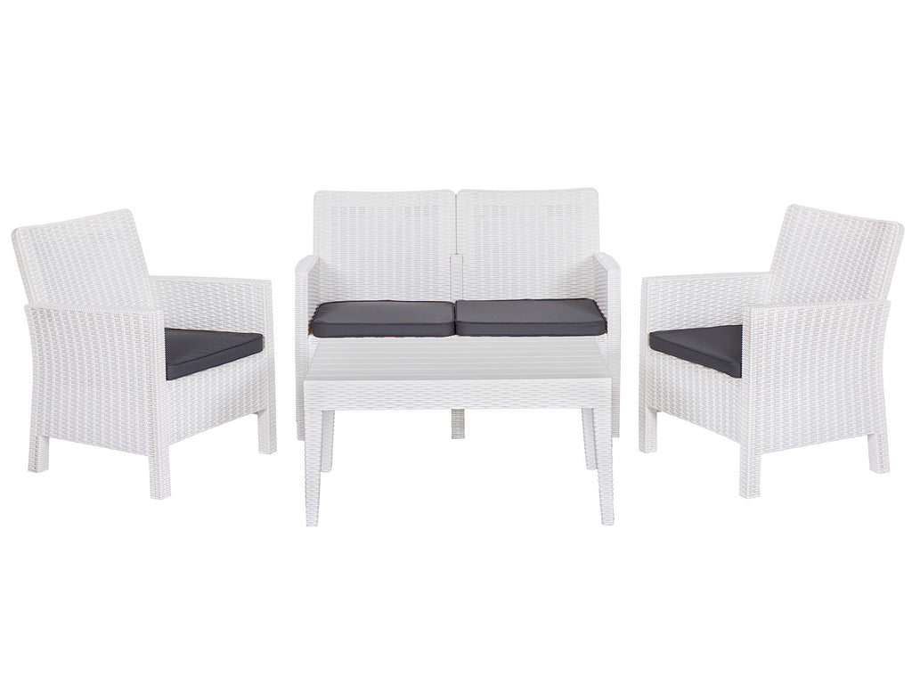 Set ADRIÁTICO, 2 Poltronas + Sofá 2 lugares + mesa, polipropileno branco, coxim antracite