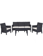 Set ADRIÁTICO, 2 Poltronas + Sofá 3 lugares + mesa, polipropileno castanho, coxim beige
