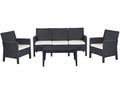 Set ADRIÁTICO, 2 Poltronas + Sofá 3 lugares + mesa, polipropileno antracite, coxim beige