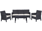 Set ADRIÁTICO, 2 Poltronas + Sofá 3 lugares + mesa, polipropileno antracite, coxim beige