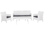 Set ADRIÁTICO, 2 Poltronas + Sofá 3 lugares + mesa, polipropileno branco, coxim antracite