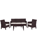 Set ADRIÁTICO, 2 Poltronas + Sofá 3 lugares + mesa, polipropileno castanho, coxim beige
