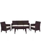Set ADRIÁTICO, 2 Poltronas + Sofá 3 lugares + mesa, polipropileno castanho, coxim beige