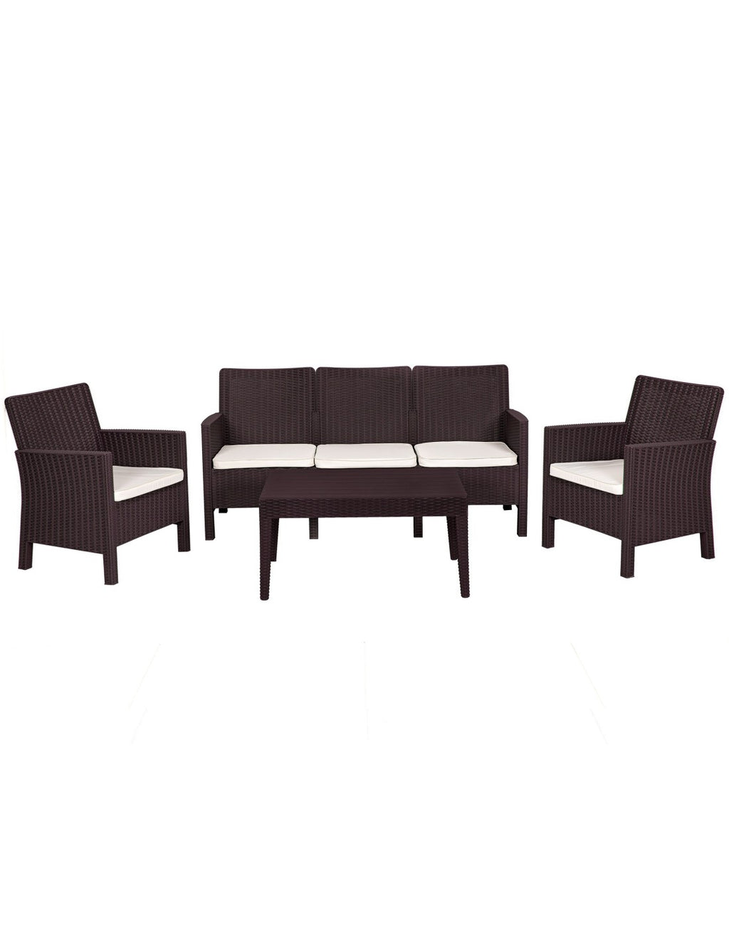 Set ADRIÁTICO, 2 Poltronas + Sofá 3 lugares + mesa, polipropileno antracite, coxim beige