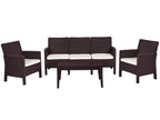 Set ADRIÁTICO, 2 Poltronas + Sofá 3 lugares + mesa, polipropileno castanho, coxim beige