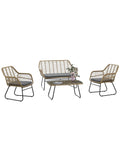 Set KROYA, 2 Poltronas + Sofá 2 lugares + mesa, metal, ratán bege, coxim preto