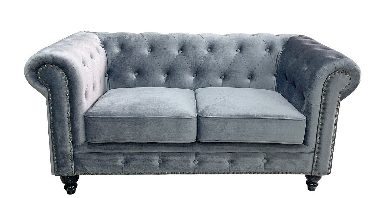 Sofá CHESTER PREMIUM, 2 lugares, tecido velvet cinza