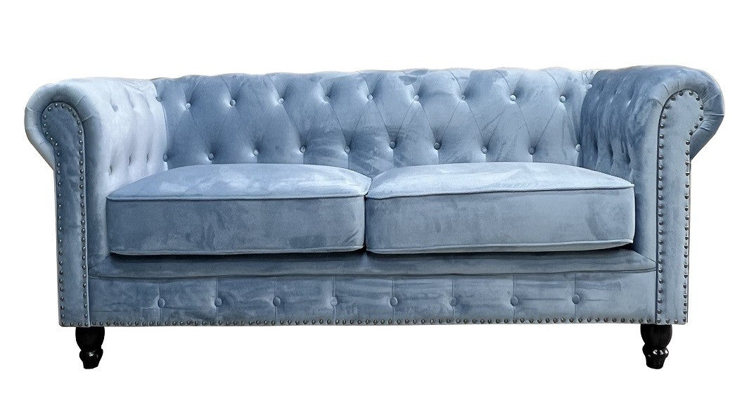 Sofá CHESTER PREMIUM, 2 lugares, tecido velvet dusky azul