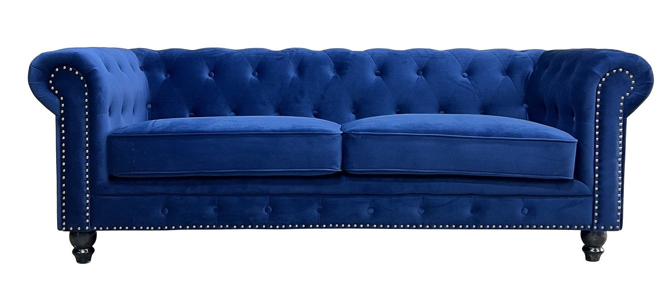 Sofá CHESTER PREMIUM, 3 lugares, tecido velvet azul navy