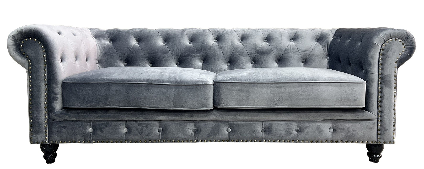Sofá CHESTER PREMIUM, 3 lugares, tecido velvet cinza