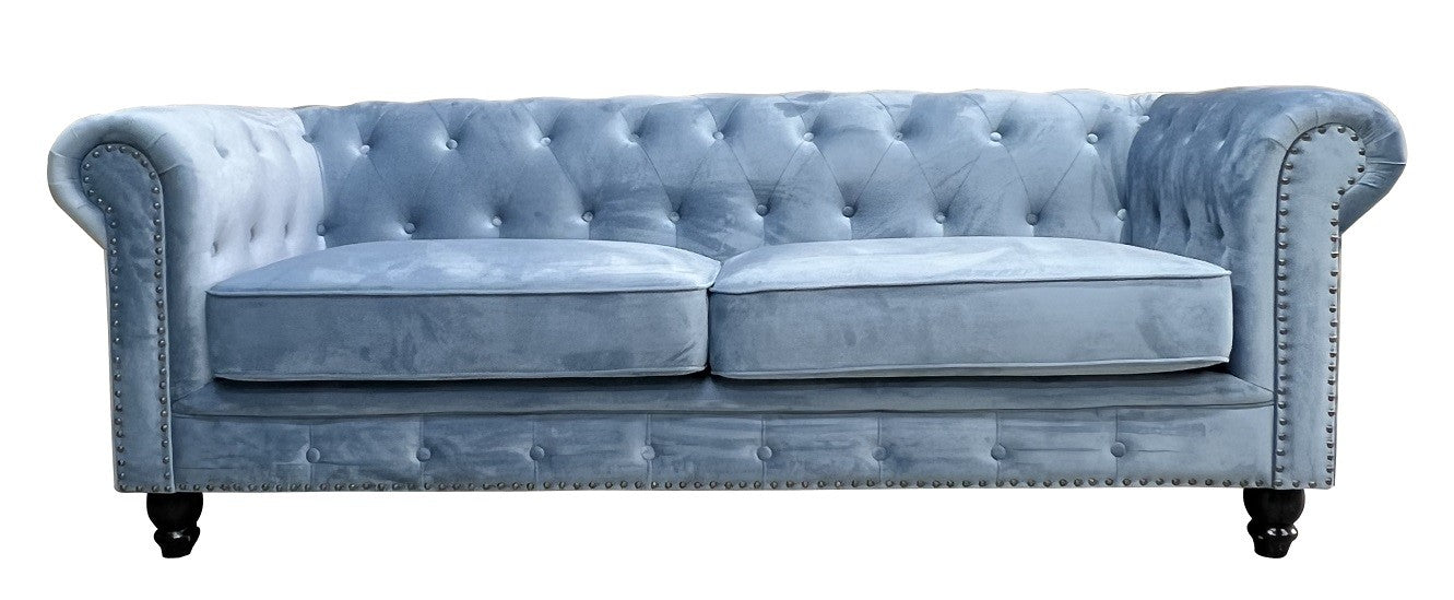 Sofá CHESTER PREMIUM, 3 lugares, tecido velvet dusky azul