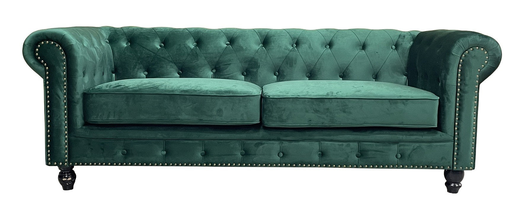 Sofá CHESTER PREMIUM, 3 lugares, tecido velvet esmeralda